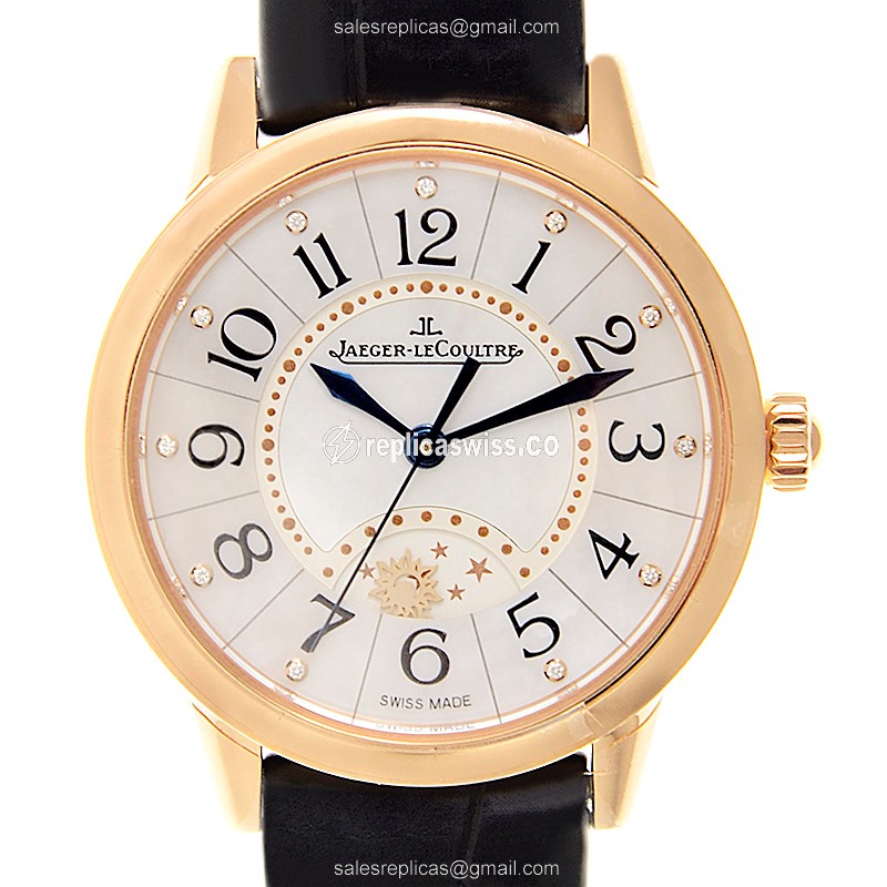 Elegant Jaeger-Lecoultre RENDEZ VOUS Replica in 18kt Gold with Automatic Movement White Dial