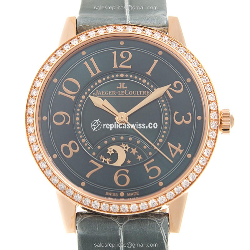 Elegant Jaeger-Lecoultre RENDEZ VOUS Replica in 18kt Rose Gold, Automatic Movement & Gray Dial Watch