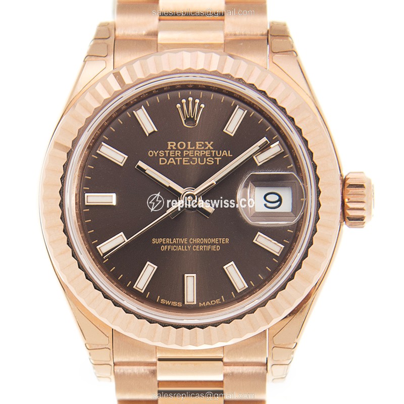 Elegant Lady Datejust Replica by Rolex, Automatic Movement, 18kt Gold Case Brown Dial Watch