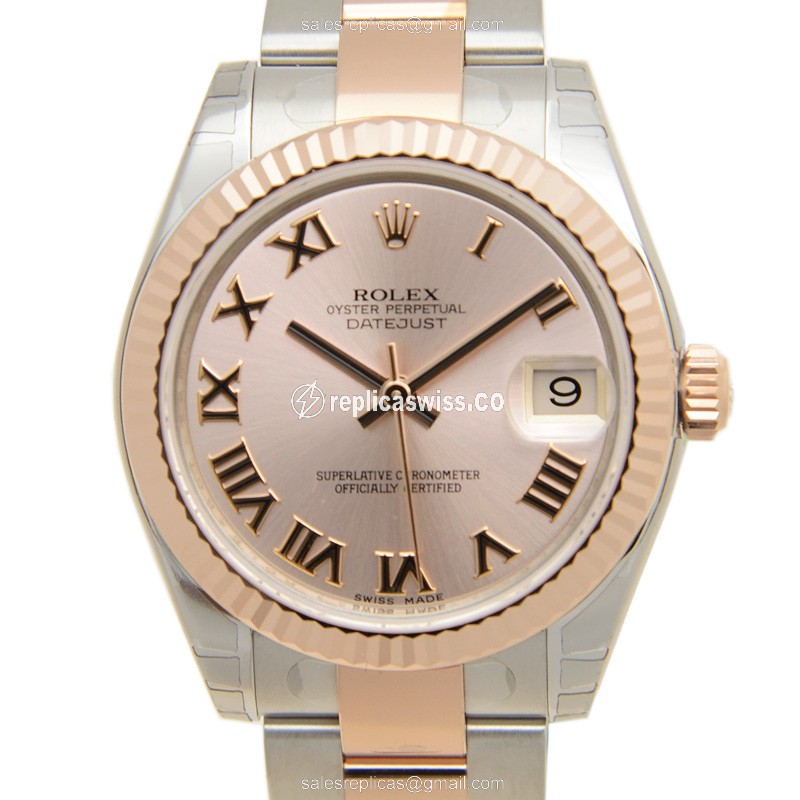Elegant Lady Datejust Replica by Rolex, Automatic Movement, 18kt Pink Gold & Steel Case Watch