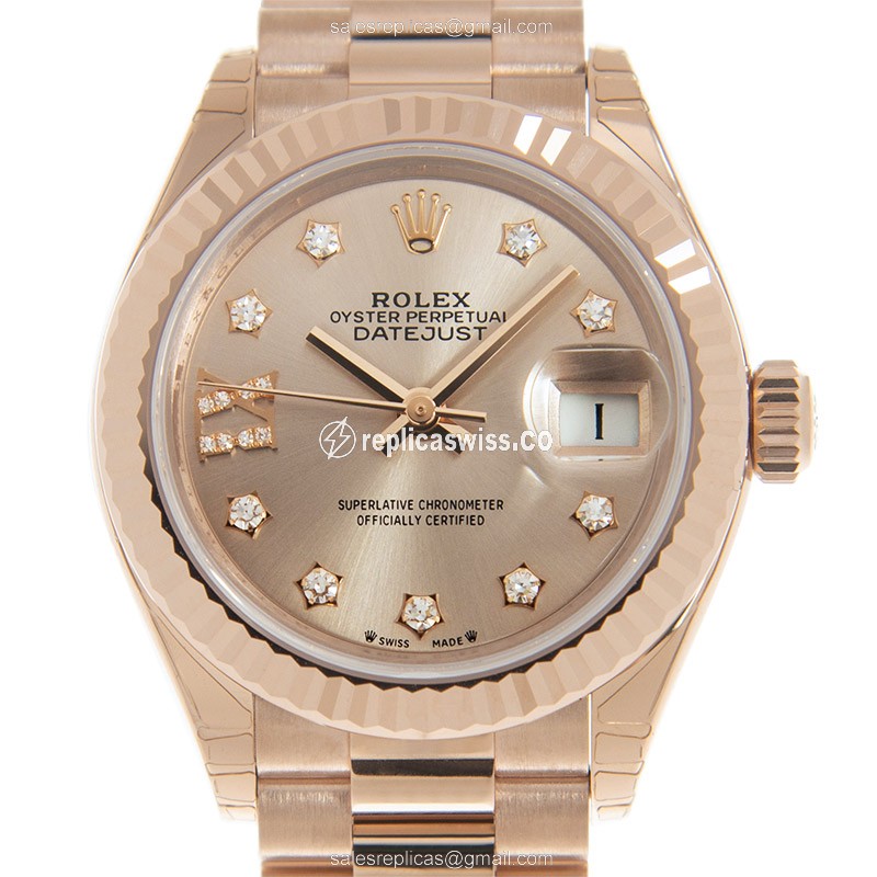 Elegant Lady Datejust Replica in 18kt Gold, Automatic Movement & Pink Dial Watch