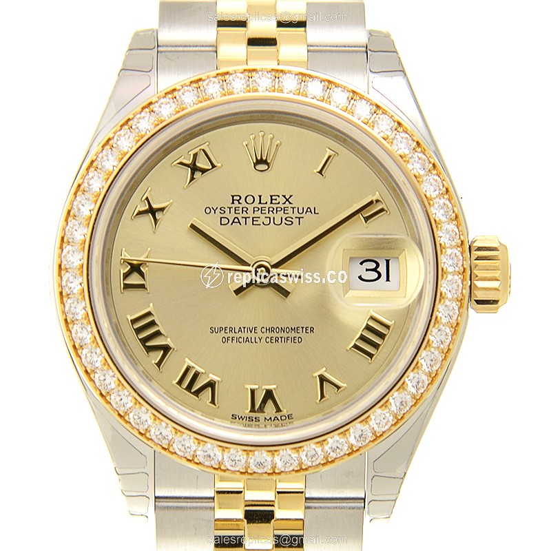 Elegant Lady Datejust Replica in 18kt Gold & Diamond, Automatic Movement, Sapphire Crystal Watch