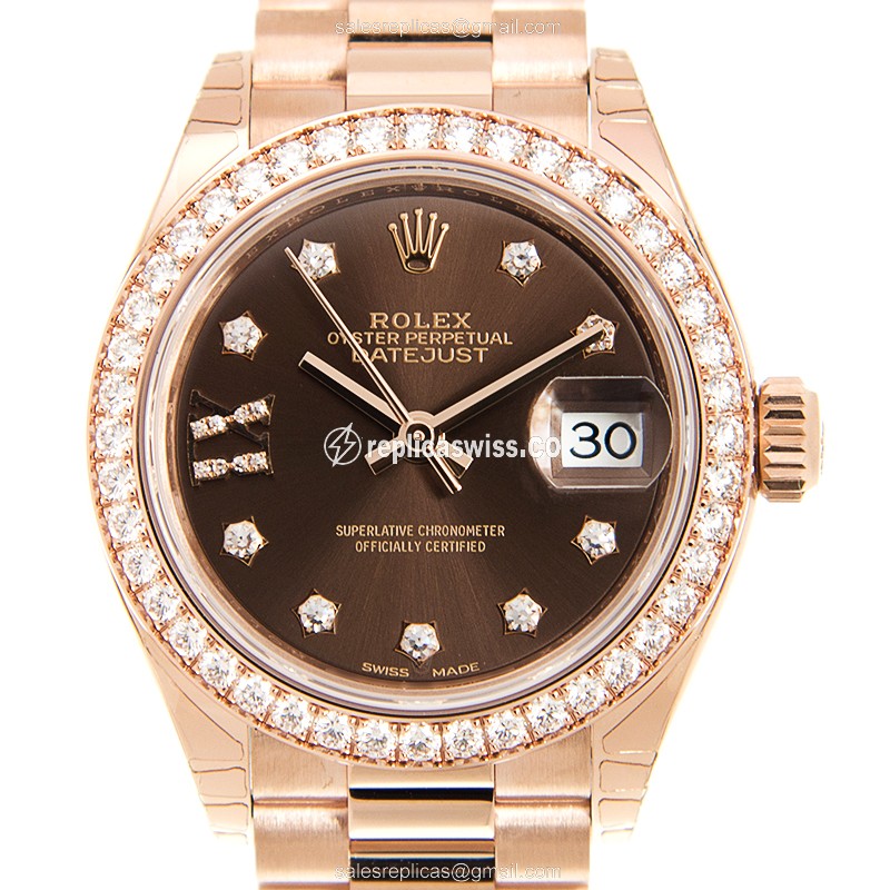Elegant Lady Datejust Rolex Replica in 18kt Gold, Automatic Movement & Brown Dial Watch