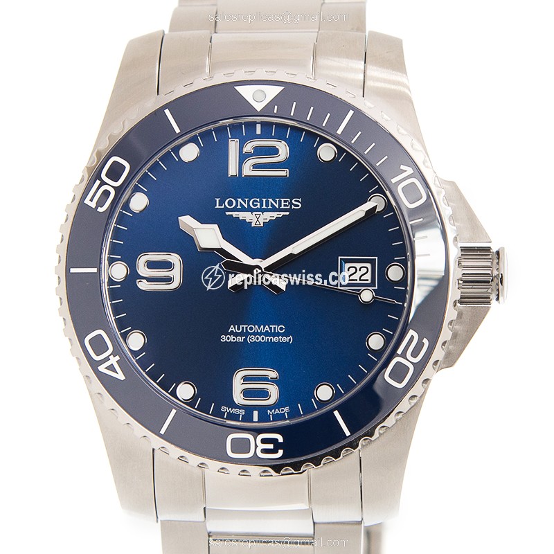 Elegant Longines Conquest Automatic Replica in Stainless Steel Blue Dial, Crystal Mirror Watch