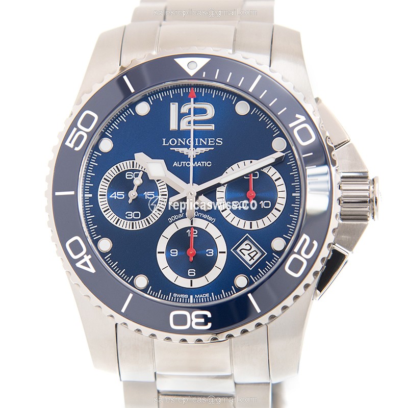 Elegant Longines CONQUEST Automatic Steel & Ceramic Replica with Blue Dial & Silver Steel Strap