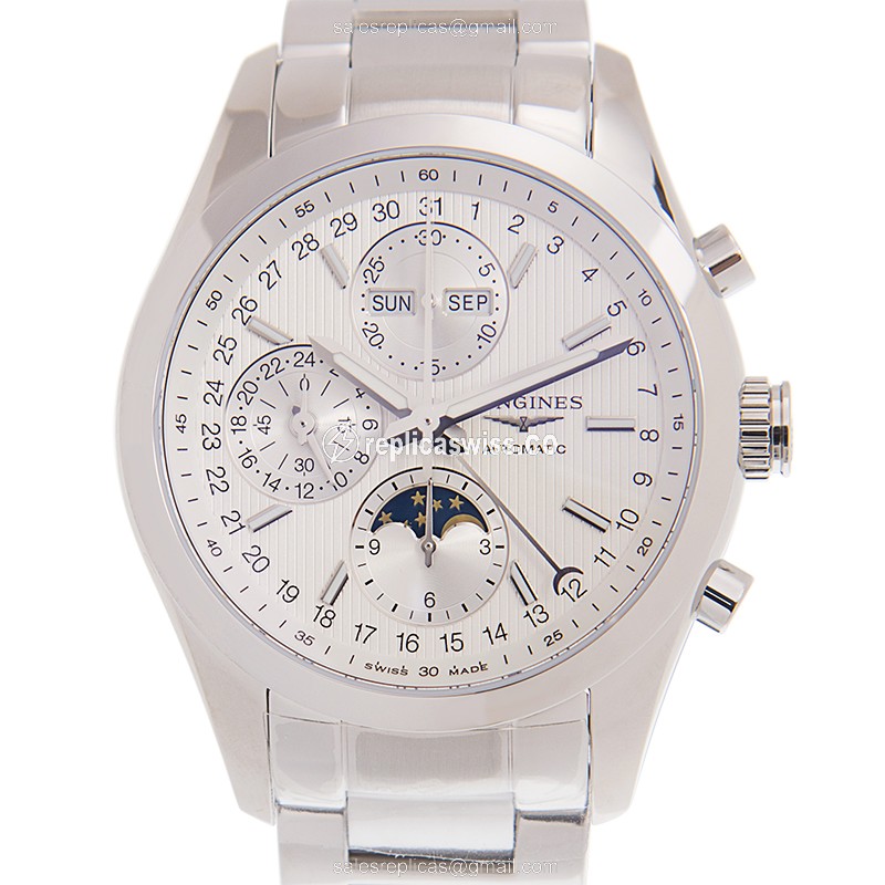 Elegant Longines Conquest Classic Replica, Automatic Movement, Stainless Steel Case, White Dial