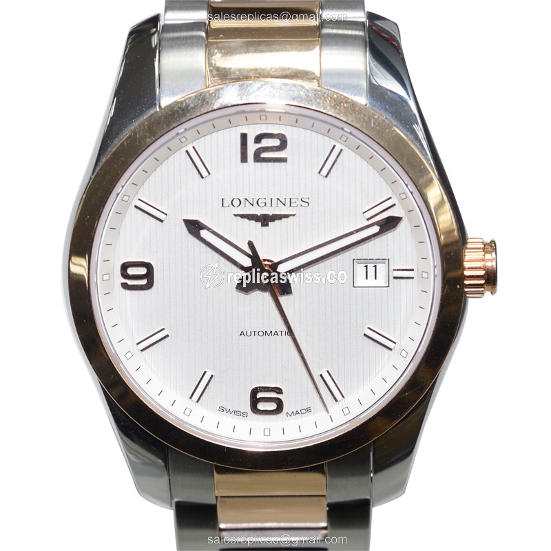 Elegant Longines Conquest Classic Replica in 18kt Steel & Rose Gold, Automatic Movement & Silver