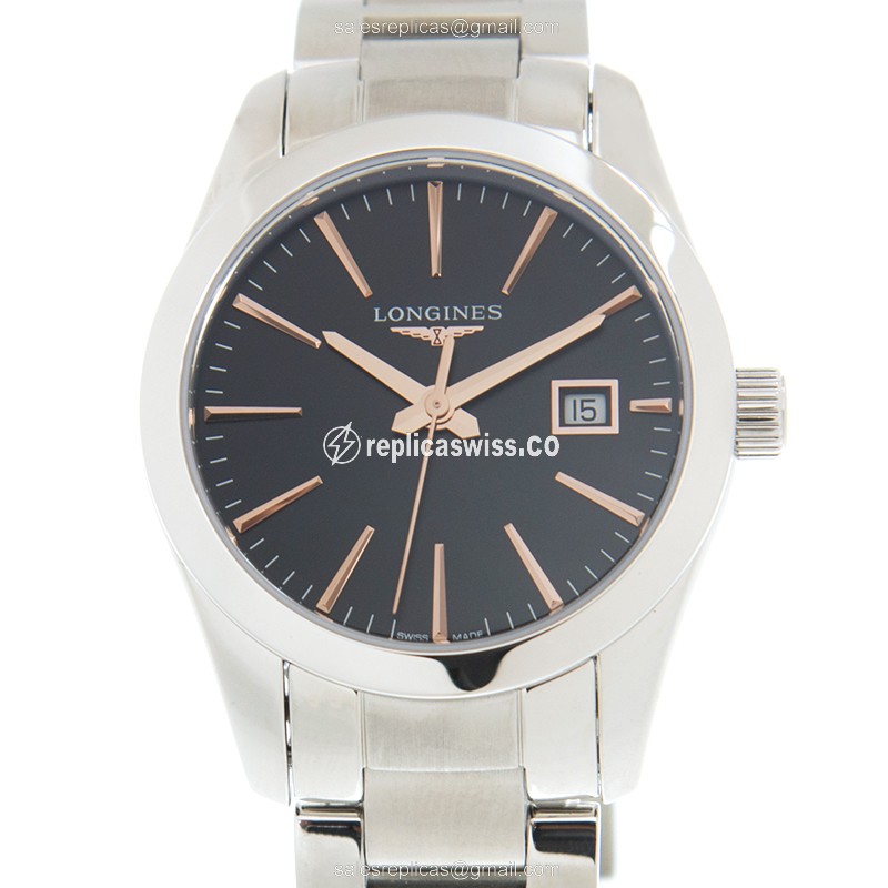 Elegant Longines Conquest Classic Replica Watch | Black Dial | Stainless Steel Case