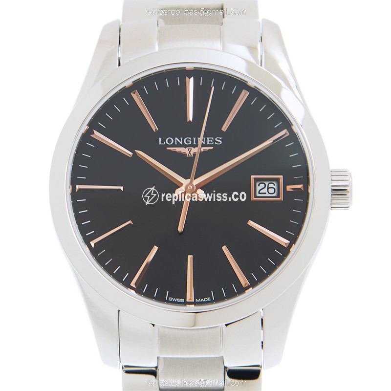 Elegant Longines Conquest Classic Replica Watch | Black Dial, Stainless Steel Case