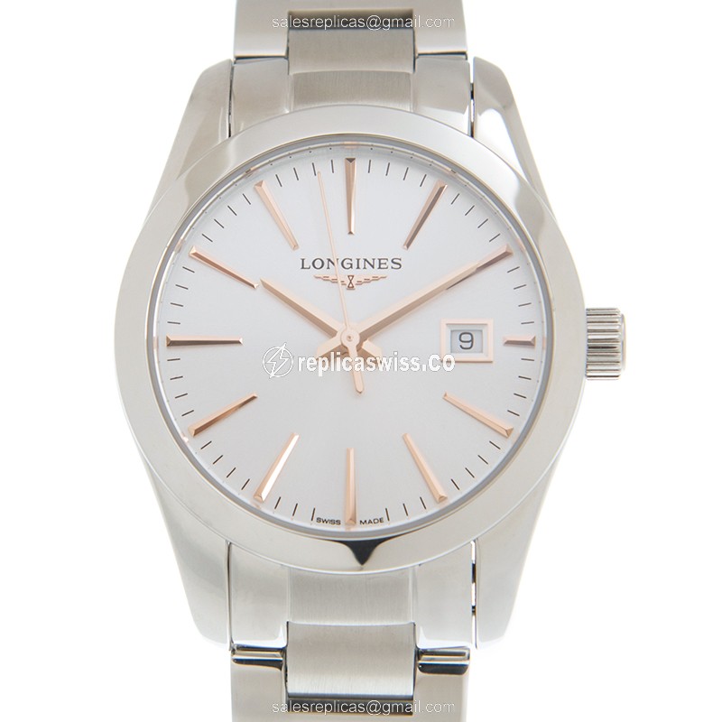 Elegant Longines Conquest Classic Replica with Silver Dial Stainless Steel Case Watch