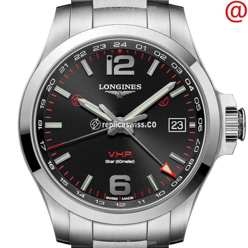 Elegant Longines CONQUEST Quartz Replica | Black Dial | Stainless Steel Case Watch