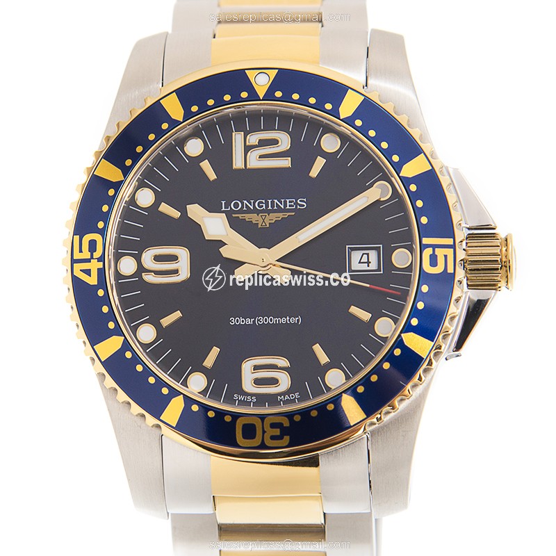 Elegant Longines Conquest Quartz Replica in Blue Dial, Gold-Plated Case & Steel Band Watch