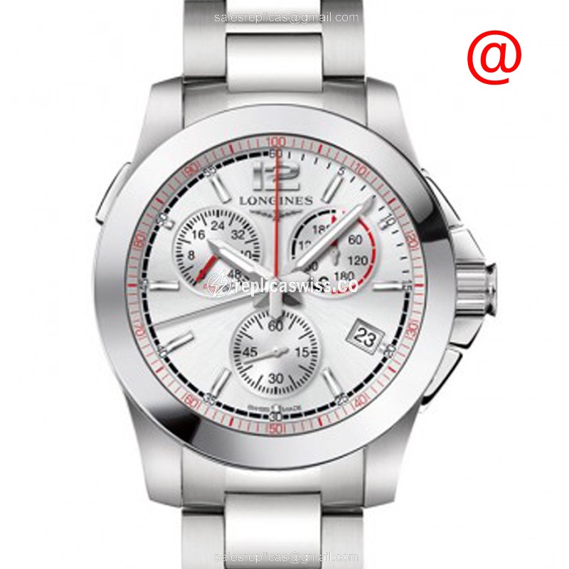 Elegant Longines Conquest Quartz Replica in Silver Steel, with Crystal Case Silver Strap Watch