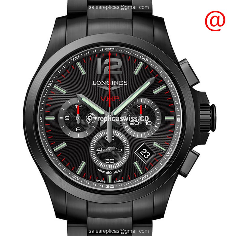 Elegant Longines Conquest Quartz Replica in Stainless Steel, Black Dial & Crystal Case Watch