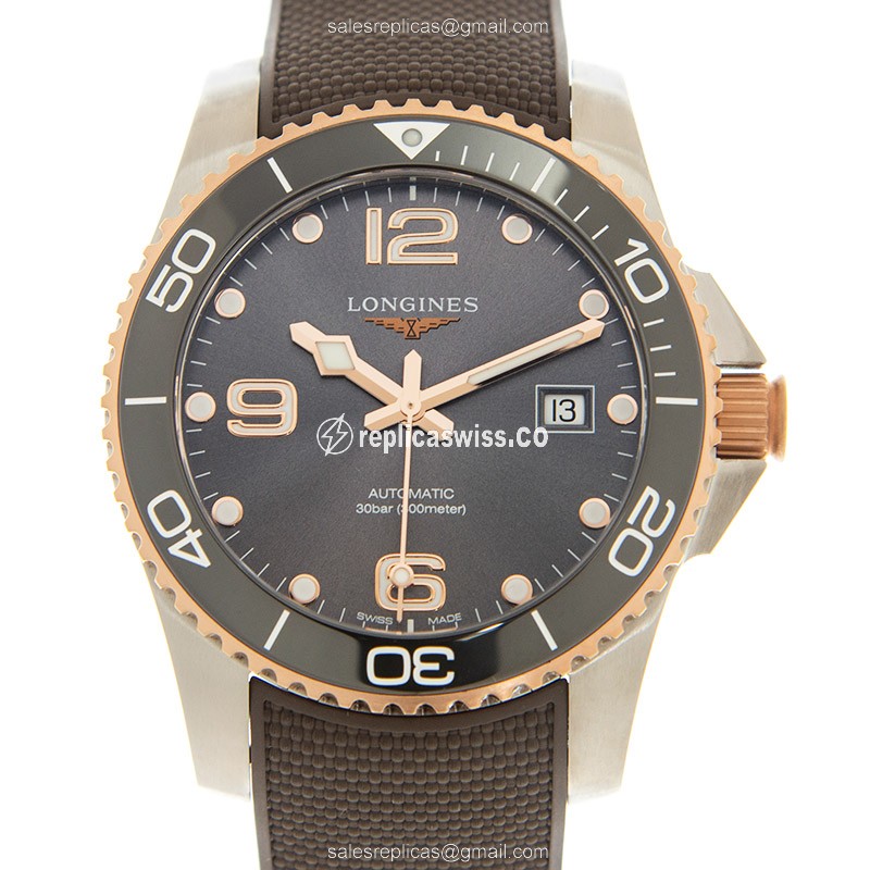 Elegant Longines Conquest Replica in 18kt Rose Gold & Steel, Automatic Movement, Gray Dial Watch