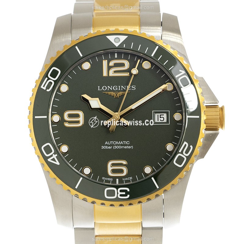 Elegant Longines Conquest Replica in Green Dial & 18kt Gold Steel Strap Watch