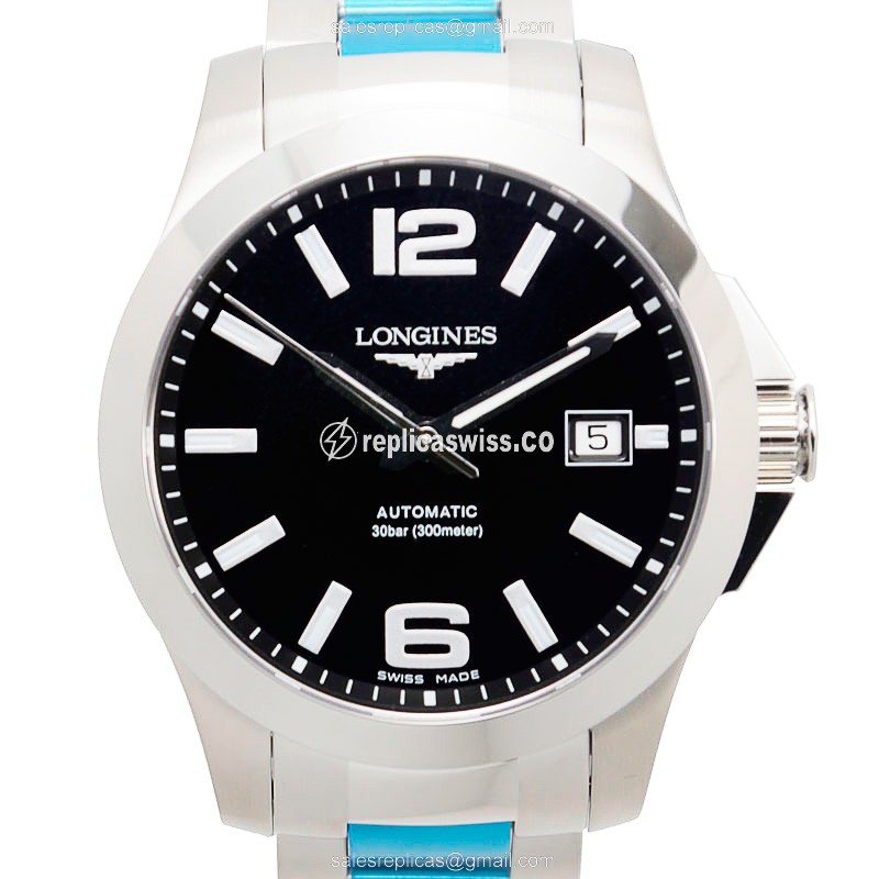 Elegant Longines Conquest Replica in Stainless Steel, Automatic Movement & Black Dial Watch