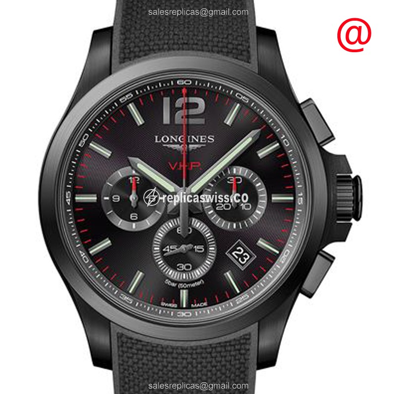 Elegant Longines Conquest Replica in Stainless Steel | Black Dial & Rubber Strap Watch