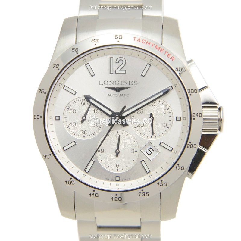 Elegant Longines Conquest Replica in Stainless Steel with Automatic Movement Silver Dial Watch