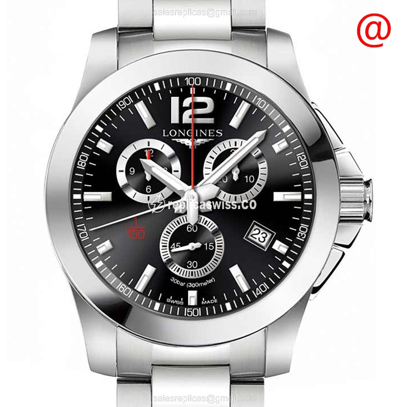 Elegant Longines Conquest Replica with Black Dial Stainless Steel Case Watch
