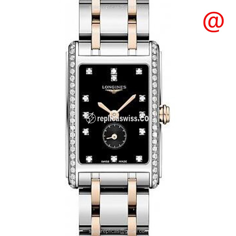 Elegant Longines Dolce Vita Replica, Black Dial, 18K Gold Case & Clasp Watch