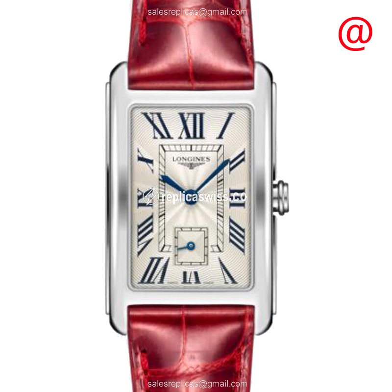 Elegant Longines Dolce Vita Replica, Silver Dial, Alligator Red Strap, Automatic Movement Watch