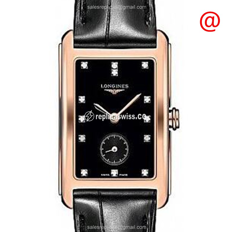 Elegant Longines Dolce Vita Replica Watch | Black Dial, 18kt Rose Gold Case