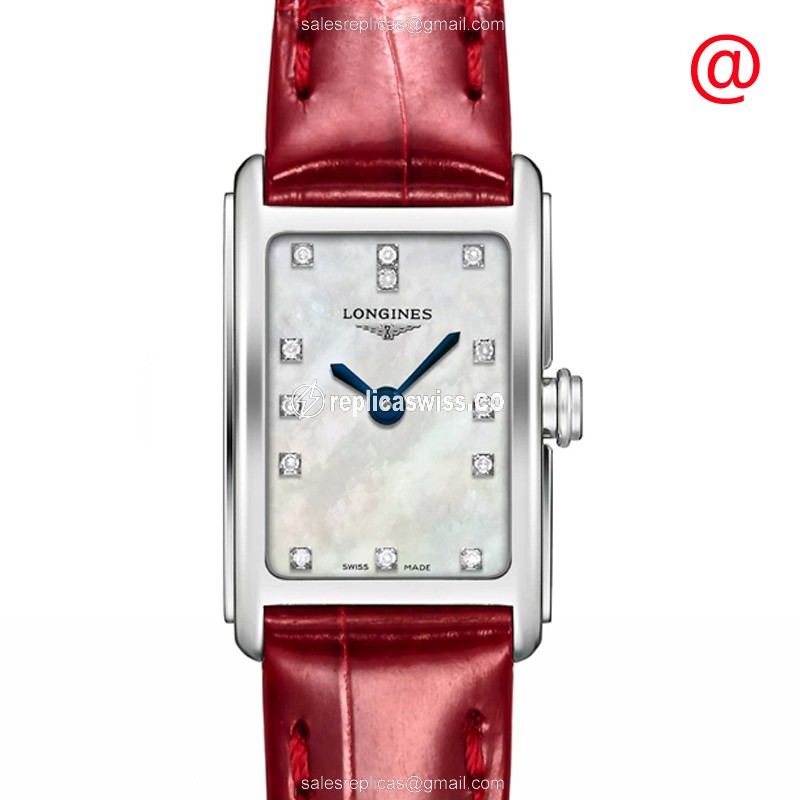 Elegant Longines Dolce Vita Replica Watch with White Dial Red Alligator Strap