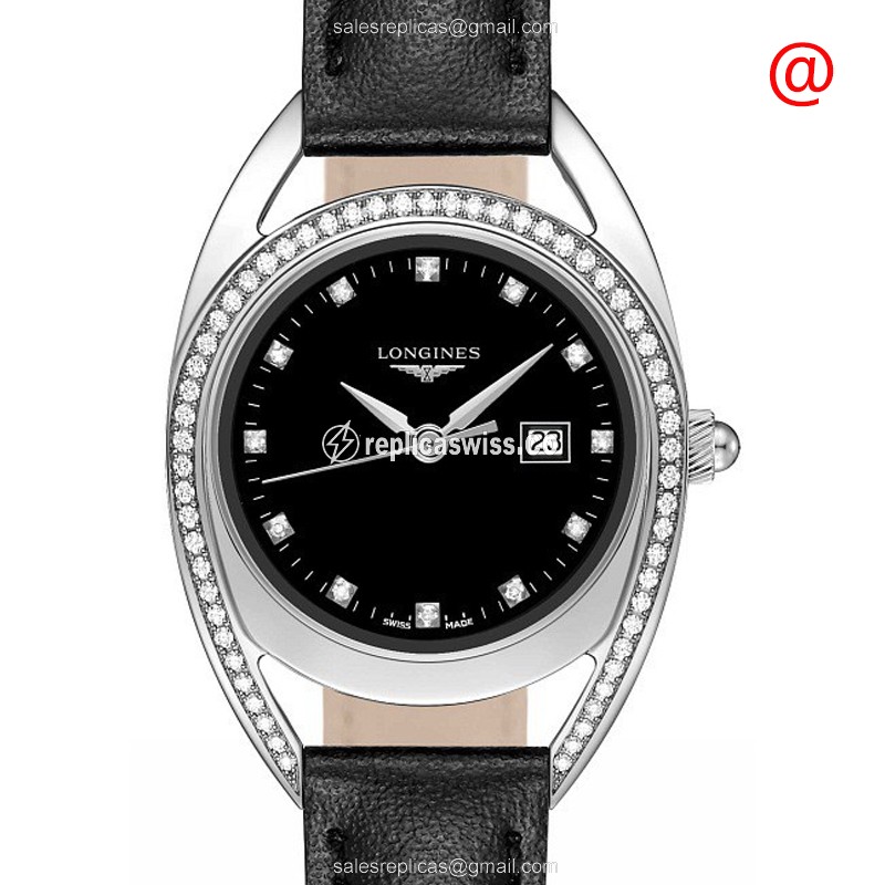 Elegant Longines Equestrian Replica in Stainless Steel & Black Crystal, Quartz Movement Watch