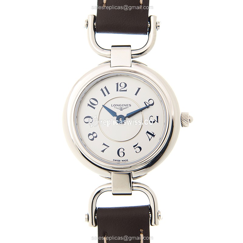 Elegant Longines Equestrian Replica Watch: White Dial, Quartz Movement, Leather Brown Strap