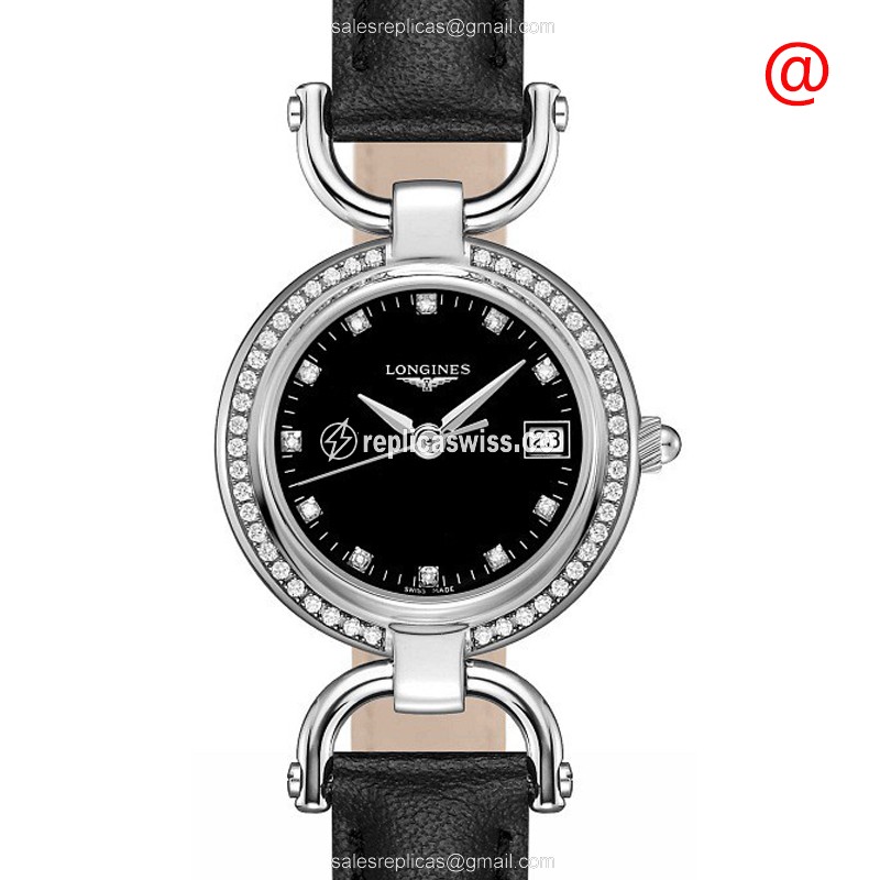 Elegant Longines Equestrian Replica Watch with Black Dial Genuine Diamond Accents