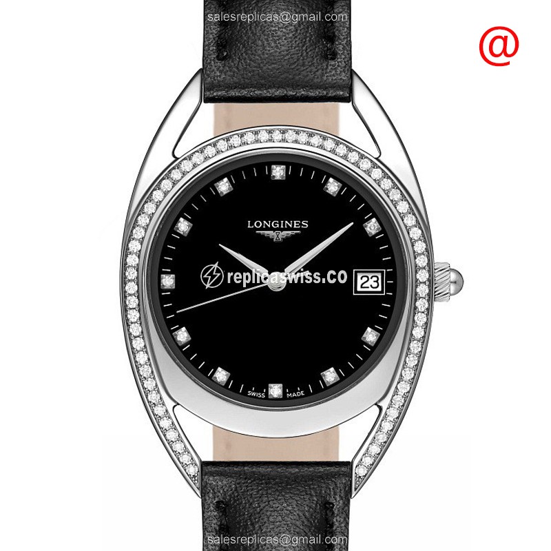 Elegant Longines Equestrian Replica with Black Dial & Luxury Stainless Steel Case Watch