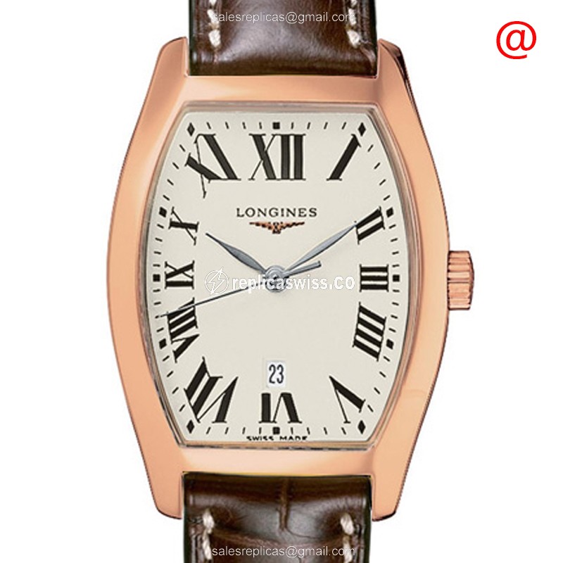Elegant Longines EVIDENZA Quartz Replica, 18kt Rose Gold Case, Silver Dial Watch