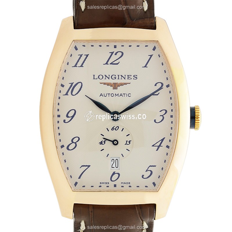 Elegant Longines EVIDENZA Replica in 18kt Gold with White Dial Automatic Movement Watch