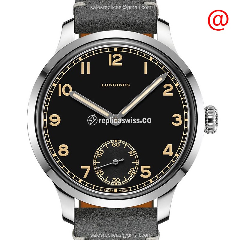 Elegant Longines Heritage Classic Replica, Manual Wind, Black Dial, Stainless Steel Case Watch