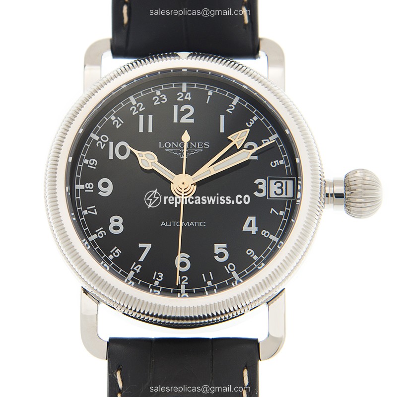 Elegant Longines Heritage Manual Wind Replica Watch in Black Dial & Steel Case