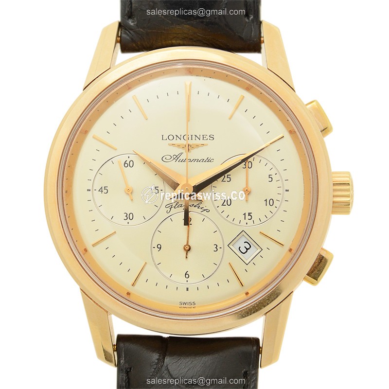 Elegant Longines Heritage Replica in 18kt Rose Gold with Automatic Movement White Dial Watch
