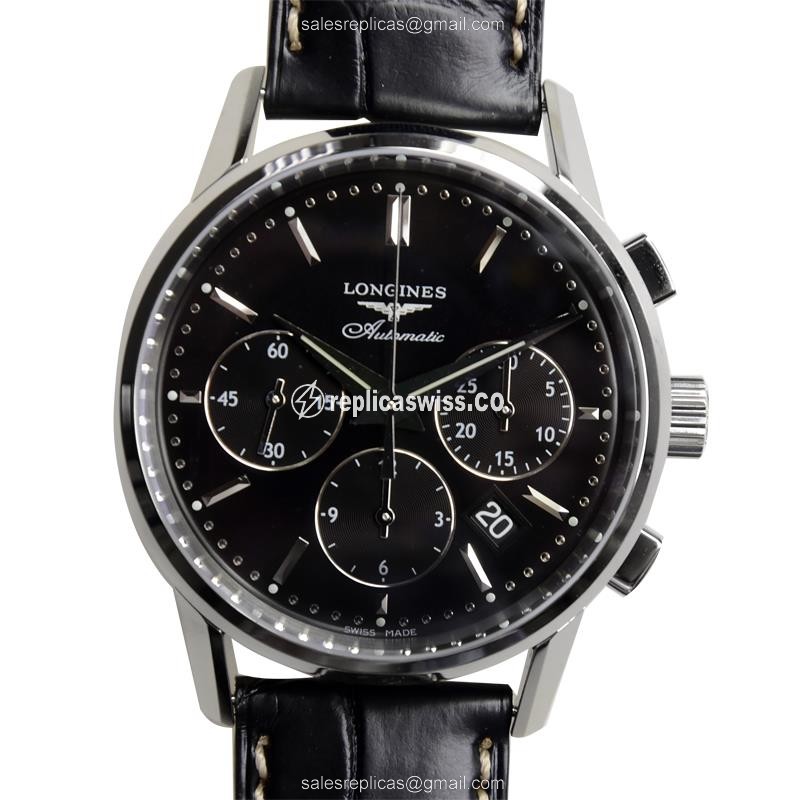 Elegant Longines Heritage Replica in Black Dial Stainless Steel Case with Automatic Movement