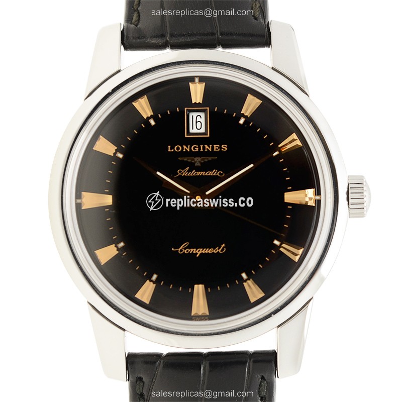 Elegant Longines Heritage Replica in Black Dial & Stainless Steel Case with Automatic Movement Watch