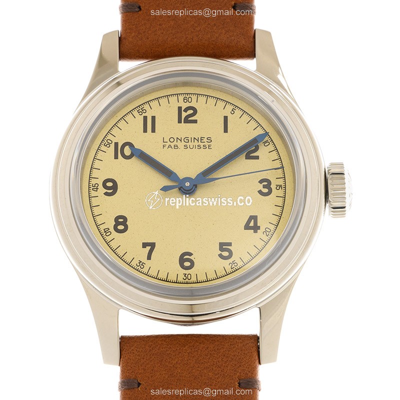 Elegant Longines Heritage Replica Watch | Automatic Movement, Beige Dial, Leather Strap