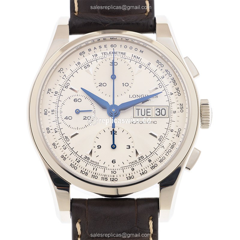 Elegant Longines Heritage Replica Watch | Automatic Movement, White Dial, Brown Alligator Strap