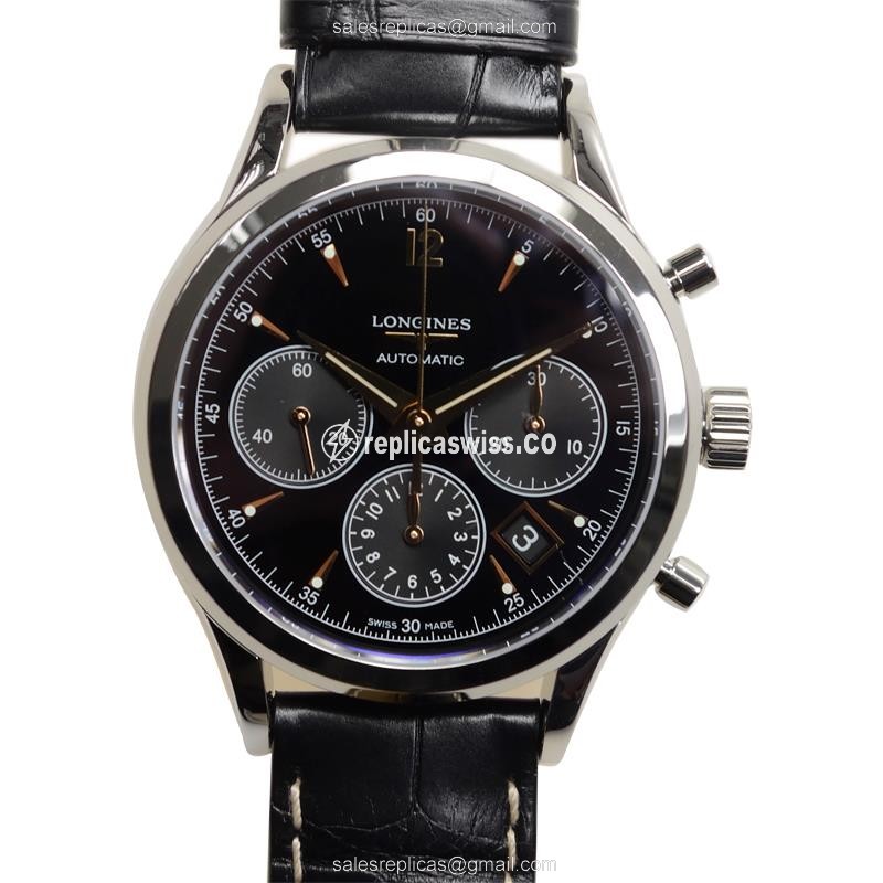 Elegant Longines Heritage Replica Watch in Stainless Steel with Black Dial & Automatic Movement
