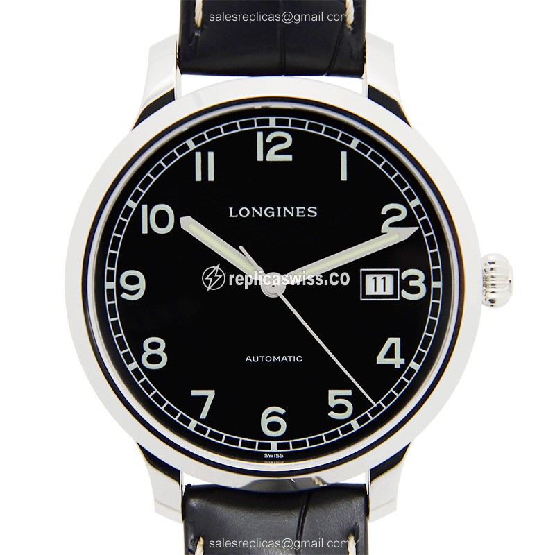 Elegant Longines Heritage Replica Watch with Automatic Movement & Black Sapphire Crystal Dial