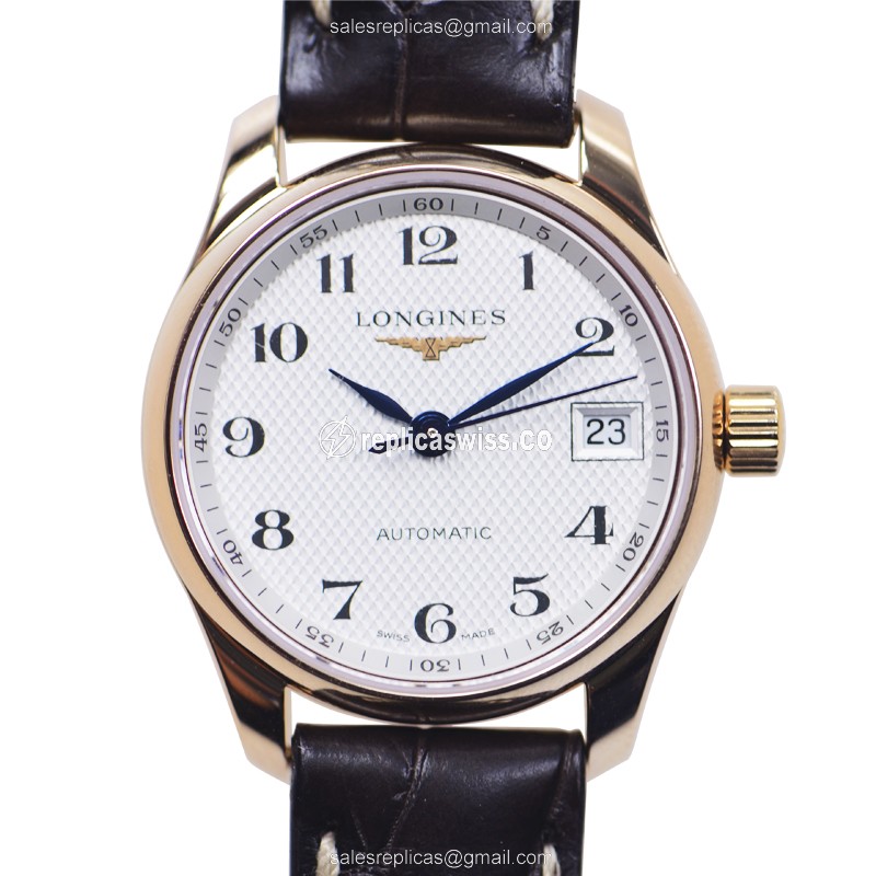 Elegant Longines L2.128.8.78.3 Master Replica Watch | Automatic Movement, 18kt Gold Case & White