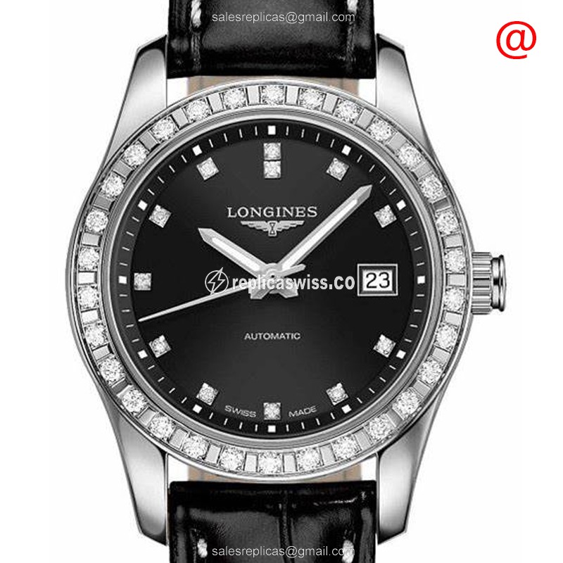 Elegant Longines L2.285.0.57.3 Conquest Classic Replica with Black Dial Alligator Strap Watch