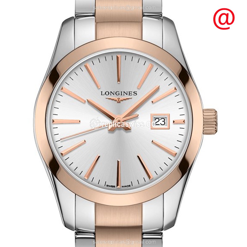 Elegant Longines L2.286.3.72.7 CONQUEST Classic Replica with Silver Dial Gold Strap Watch