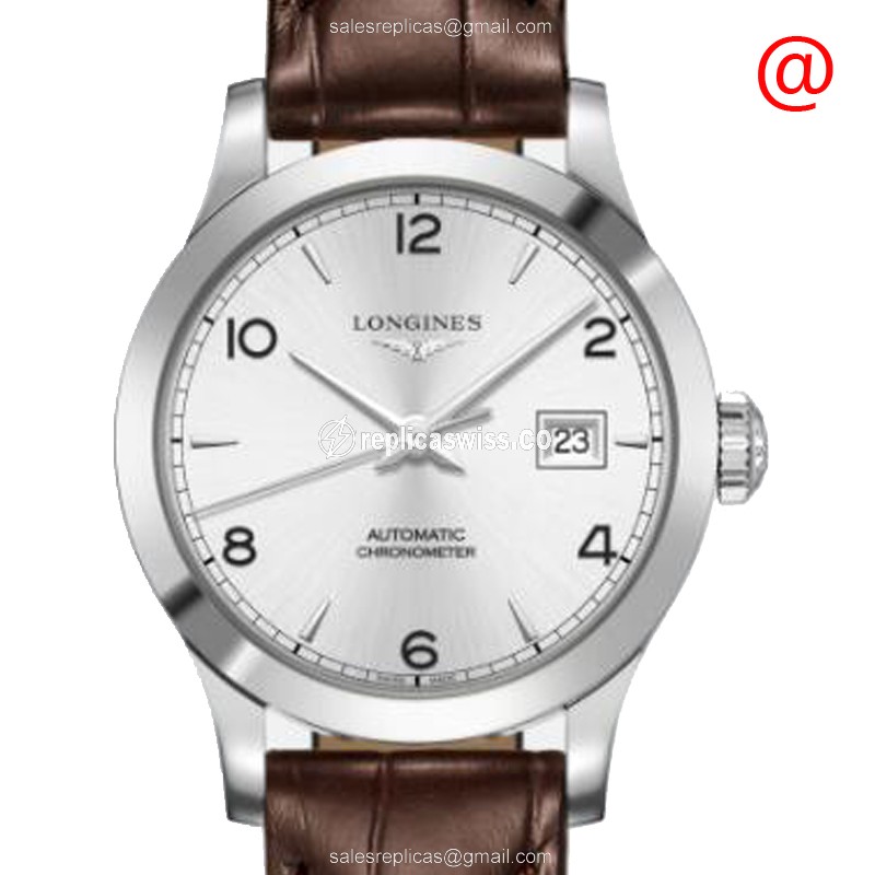 Elegant Longines L2.321.4.76.2 Automatic Replica, Silver Dial & Brown Alligator Strap Watch