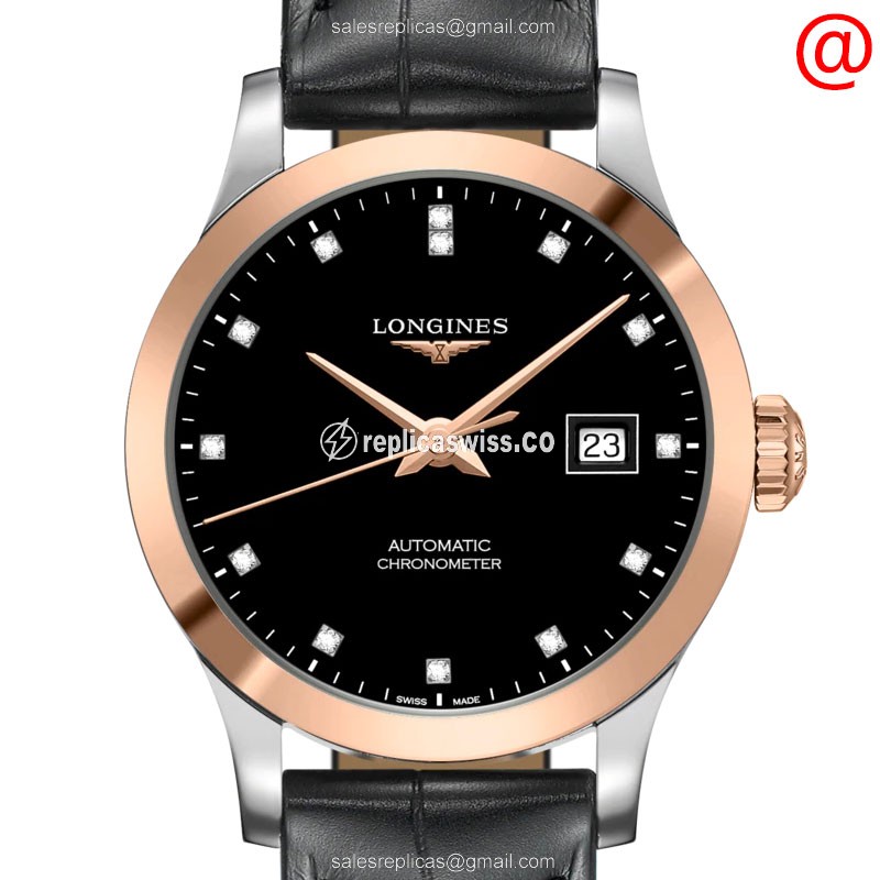 Elegant Longines L2.321.5.57.2 Replica with Black Dial & 18kt Rose Gold Case Watch