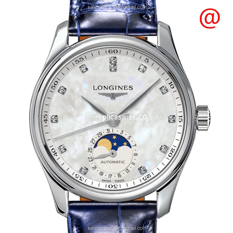 Elegant Longines L2.409.4.87.0 Replica Watch | Automatic Movement, White Dial, Blue Alligator Strap