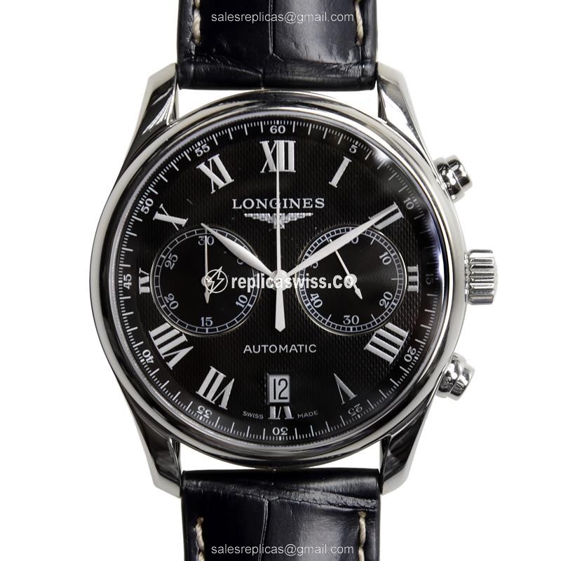 Elegant Longines L2.629.4.51.7 Replica Watch | Automatic Movement, Black Dial & Alligator Strap